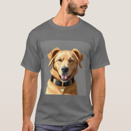 黒い首輪を着けたゴールデンレトリバーの肖像 Tシャツ