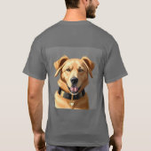 黒い首輪を着けたゴールデンレトリバーの肖像 Tシャツ (裏面)