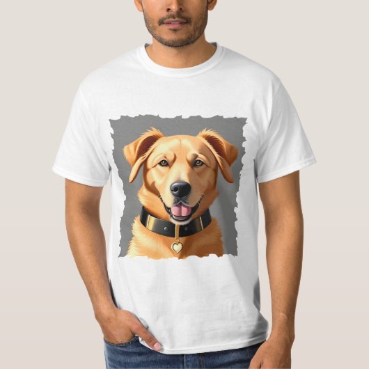 黒い首輪を着けたゴールデンレトリバーの肖像 Tシャツ (正面)