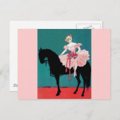 黒い馬に乗るヴィンテージサーカスのパフォーマー ポストカード (正面/裏面)
