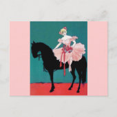 黒い馬に乗るヴィンテージサーカスのパフォーマー ポストカード (正面)