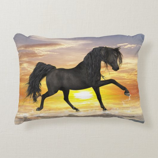黒い馬のアクセントの枕16" x12 " アクセントクッション (正面)
