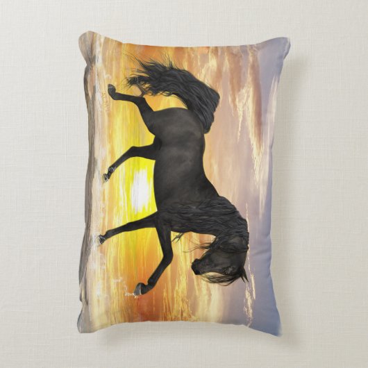 黒い馬のアクセントの枕16" x12 " アクセントクッション (裏面(縦))