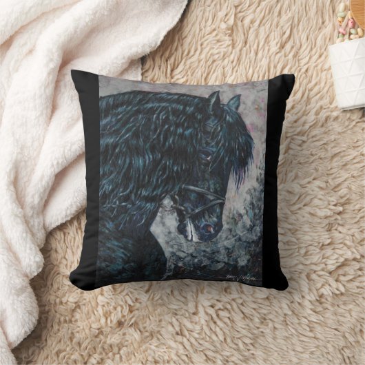 黒い馬の枕 クッション (ブランケット)