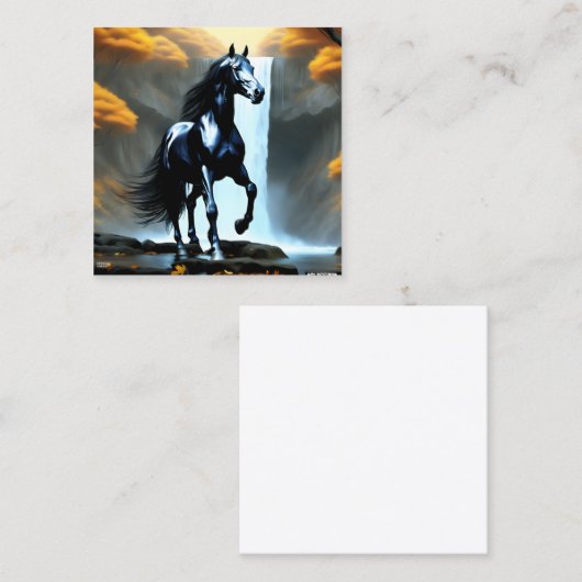 黒い馬は彼の上着である滝の近くに立っていた スクエア名刺 (正面/裏面)