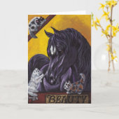 黒い馬納屋の子ネコのメッセージカード カード (黄色い花)