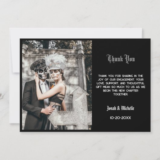 黒い骸骨のデ・ロス・ムエルトスの婚約パーティ サンキューカード (正面)