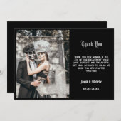 黒い骸骨のデ・ロス・ムエルトスの婚約パーティ サンキューカード (正面/裏面)