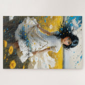 黒い髪と青い目の小さな女の子は ジグソーパズル (横)