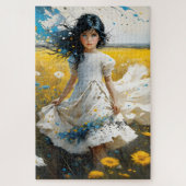 黒い髪と青い目の小さな女の子は ジグソーパズル (縦)