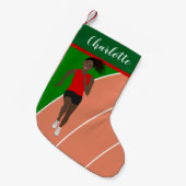 黒い髪のトラックの女の子（赤） スモールクリスマスストッキング (正面 (吊り時))