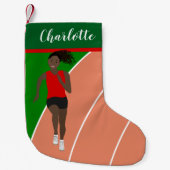 黒い髪のトラックの女の子(赤) スモールクリスマスストッキング (正面)