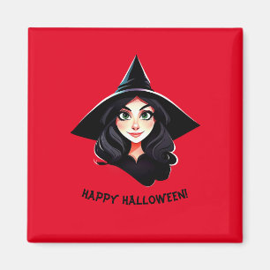 黒い髪のハロウィーンの魔女 マグネット