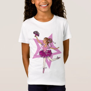 黒い髪の上とのピンクのバレリーナの星 Tシャツ