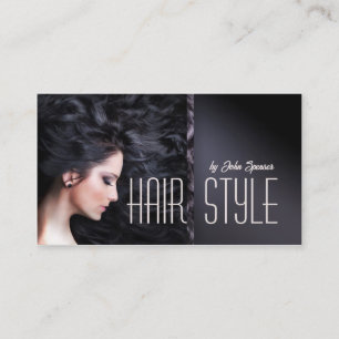 黒い髪の女性のヘアカットのスタイリストカード 名刺