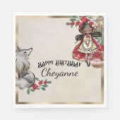 黒い髪の小さな赤い乗馬フード スタンダードランチョンナプキン (正面)