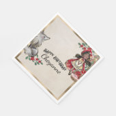 黒い髪の小さな赤い乗馬フード スタンダードランチョンナプキン (角)