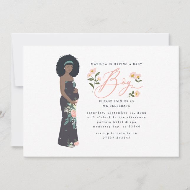 黒い髪の母は男の子の赤ちゃんシャワーの人になる (正面)