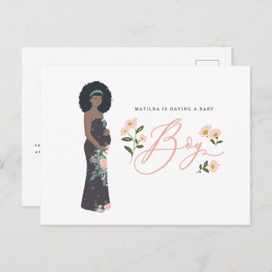 黒い髪の母は男の子の赤ちゃんシャワーの人になる ポストカード (正面/裏面)