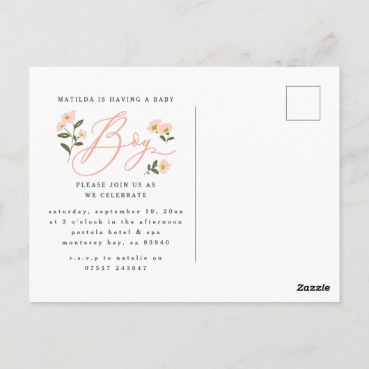 黒い髪の母は男の子の赤ちゃんシャワーの人になる ポストカード (裏面)