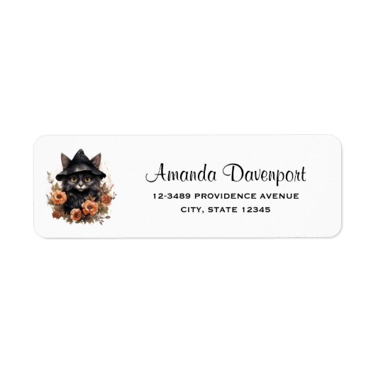 黒い魔女の帽子ハロウィーンの黒猫 ラベル (正面)