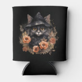 黒い魔女の帽子ハロウィーンの黒猫 缶クーラー (正面)