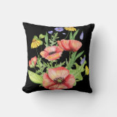 「黒い鮮やかキャンバスに水彩の野草 クッション (正面)