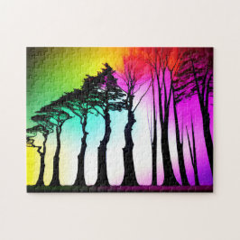 黒い鮮やかシルエットの木に虹の空 ジグソーパズル