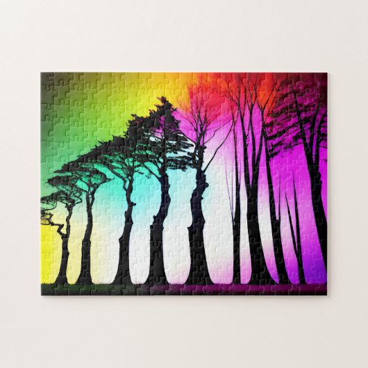 黒い鮮やかシルエットの木に虹の空 ジグソーパズル (横)