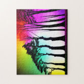 黒い鮮やかシルエットの木に虹の空 ジグソーパズル (縦)