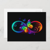 黒い鮮やか上に虹色の蝶を持つ無限大 ポストカード (正面/裏面)