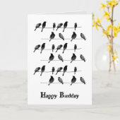 黒い鳥が誕生日を祝う カード (黄色い花)