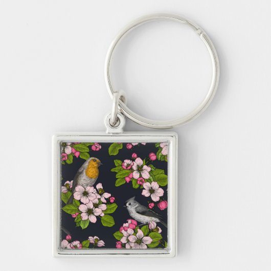 黒い鳥と花 キーホルダー (正面)