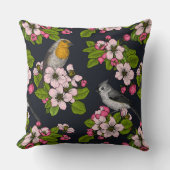 黒い鳥と花 クッション (正面)