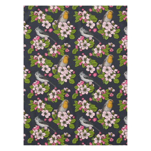 黒い鳥と花 テーブルクロス (正面)