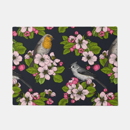 黒い鳥と花 ドアマット (正面)