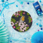 黒い鳥と花 ペーパープレート (パーティー)