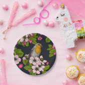 黒い鳥と花 ペーパープレート (パーティー)