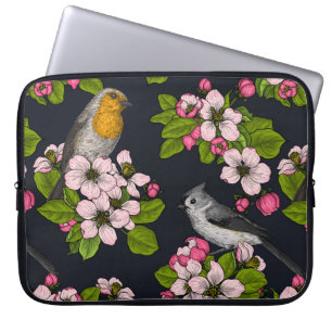 黒い鳥と花 ラップトップスリーブ