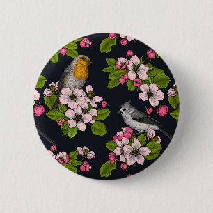 黒い鳥と花 缶バッジ