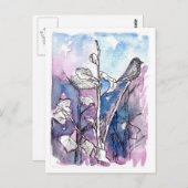 黒い鳥の木の葉スケッチ冬の水の色 ポストカード (正面/裏面)