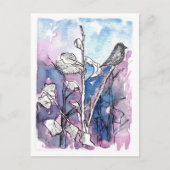 黒い鳥の木の葉スケッチ冬の水の色 ポストカード (正面)