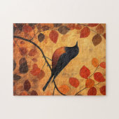 黒い鳥の秋の葉の芸術作品 ジグソーパズル (横)
