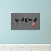 黒い鳥の訪問者、灰色の背景 キャンバスプリント (インサイチュ (ウッドフロア))