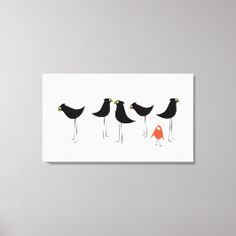 黒い鳥の訪問者、白い背景 キャンバスプリント