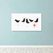 黒い鳥の訪問者、白い背景 キャンバスプリント (インサイチュ (ウッドフロア))