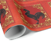 黒い鶏の中国の〔占星術の〕十二宮図動物の赤と金ゴールド ラッピングペーパー (ロールコーナー)