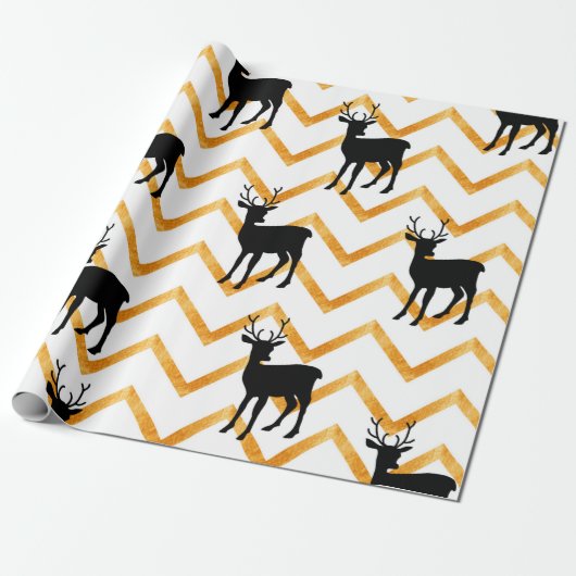 黒い鹿と金ゴールド ラッピングペーパー (アンロールド)