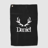 黒い鹿のアントラーロゴ名前をカスタムするゴルフの贈り物 ゴルフタオル (正面)