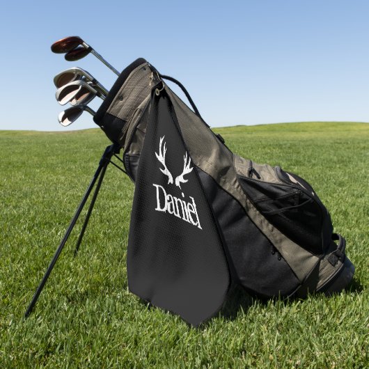 黒い鹿のアントラーロゴ名前をカスタムするゴルフの贈り物 ゴルフタオル (グリーン)